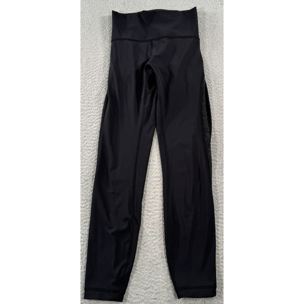 Lululemon Meant To Move Leggings Womens 4 Black Cropped Floral Mesh Panel Yoga